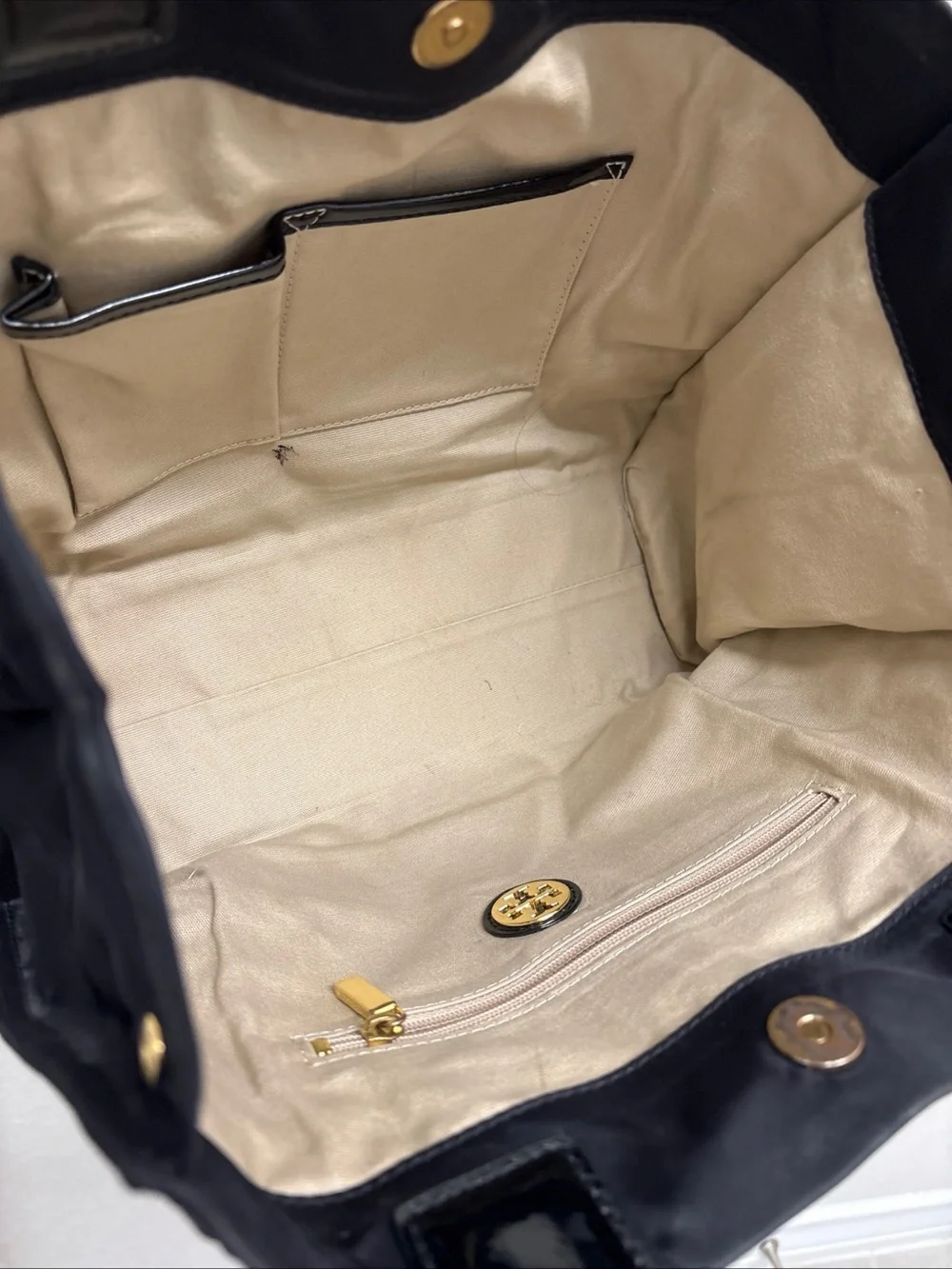 Tory Burch Black Patent Trim Nylon Tote